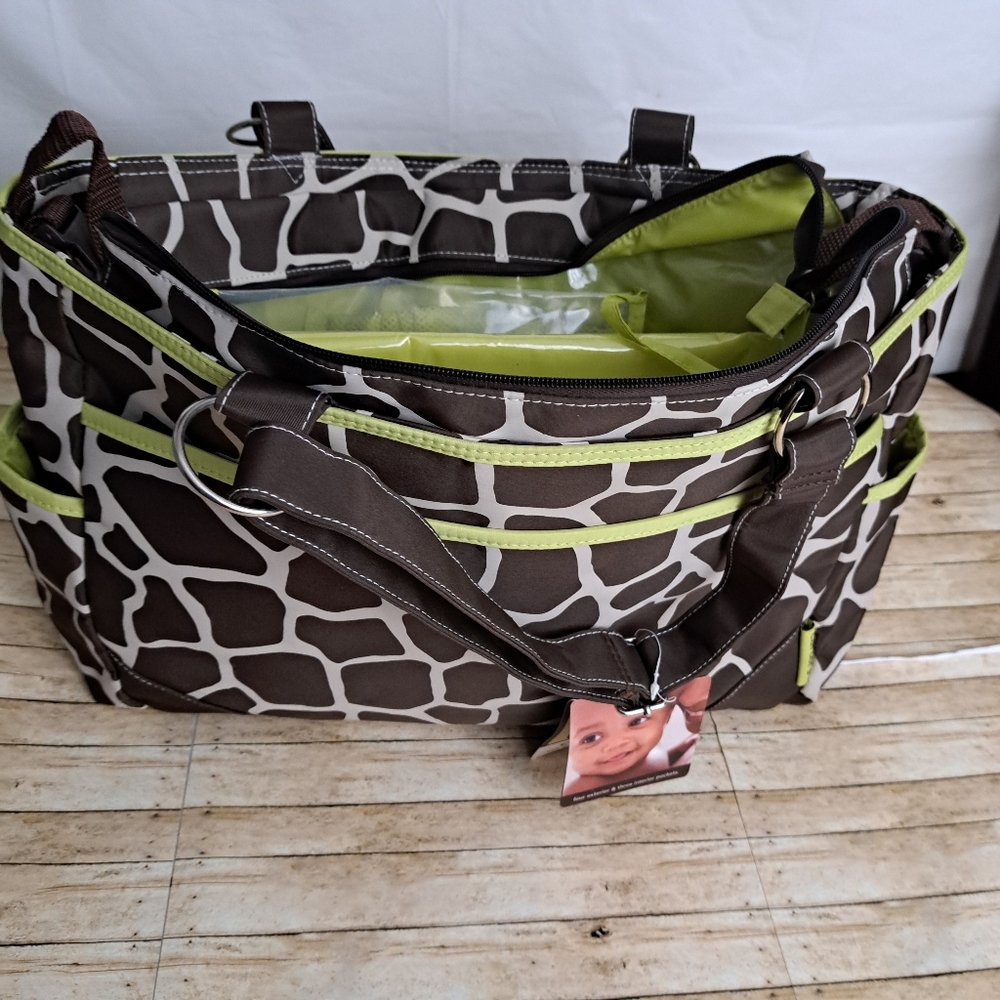 Carter's Out 'N About Diaper Bag Lime & Green Giraffe Print 12"×16"×5.5"
